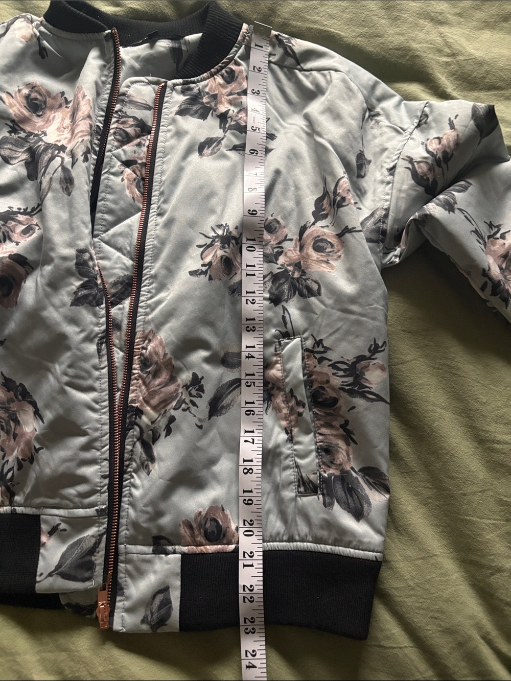 i joan Floral Satin Bomber Jacket in Icy Blue - Medium - Picture 5 of 8